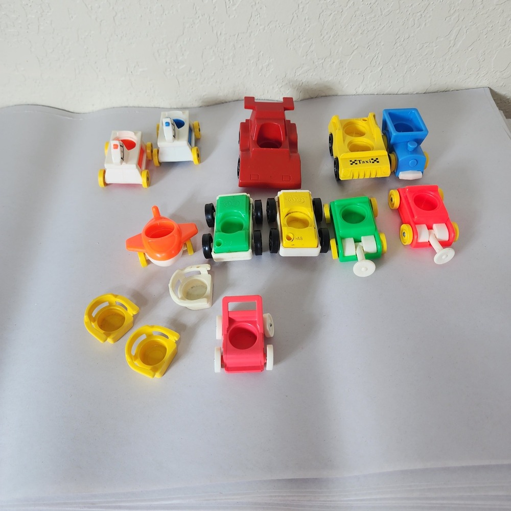 Vintage Fisher Price Little People Vehicle Lot Cars Taxi Airplane Train 1970s